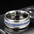 Men's 8mm Brushed Titanium Steel Blue Sapphire CZ Comfort-Fit Wedding Band